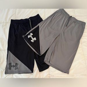 Boys Under Amour Shorts size XL Gray & Black athletic shorts basketball 2 pairs